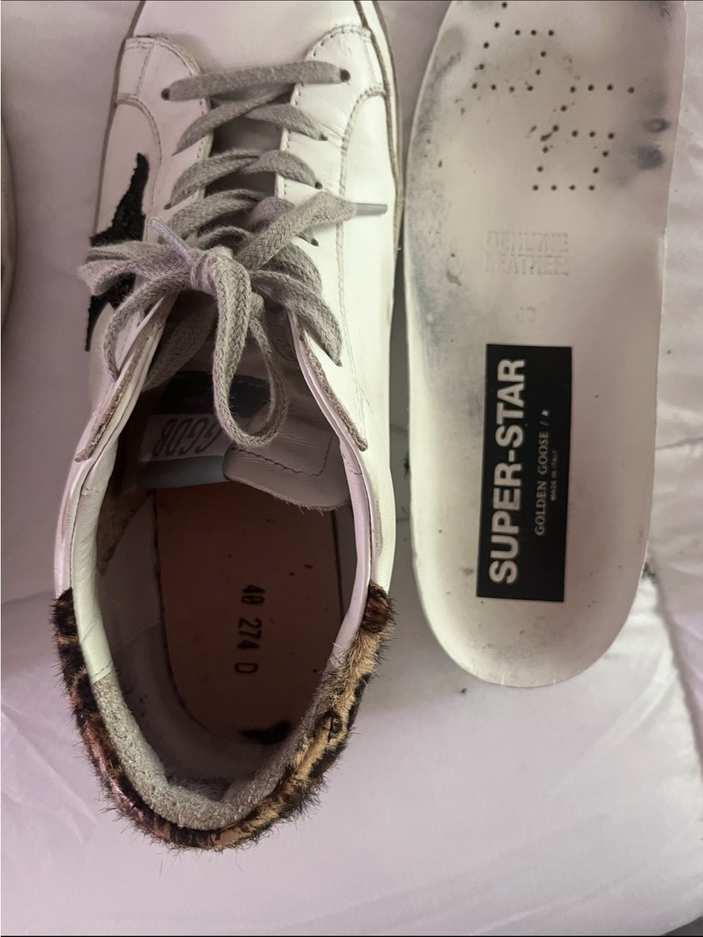 Golden Goose White Leather Sneakers with Black Star and Leopard Heel Tab - Picture 5 of 5